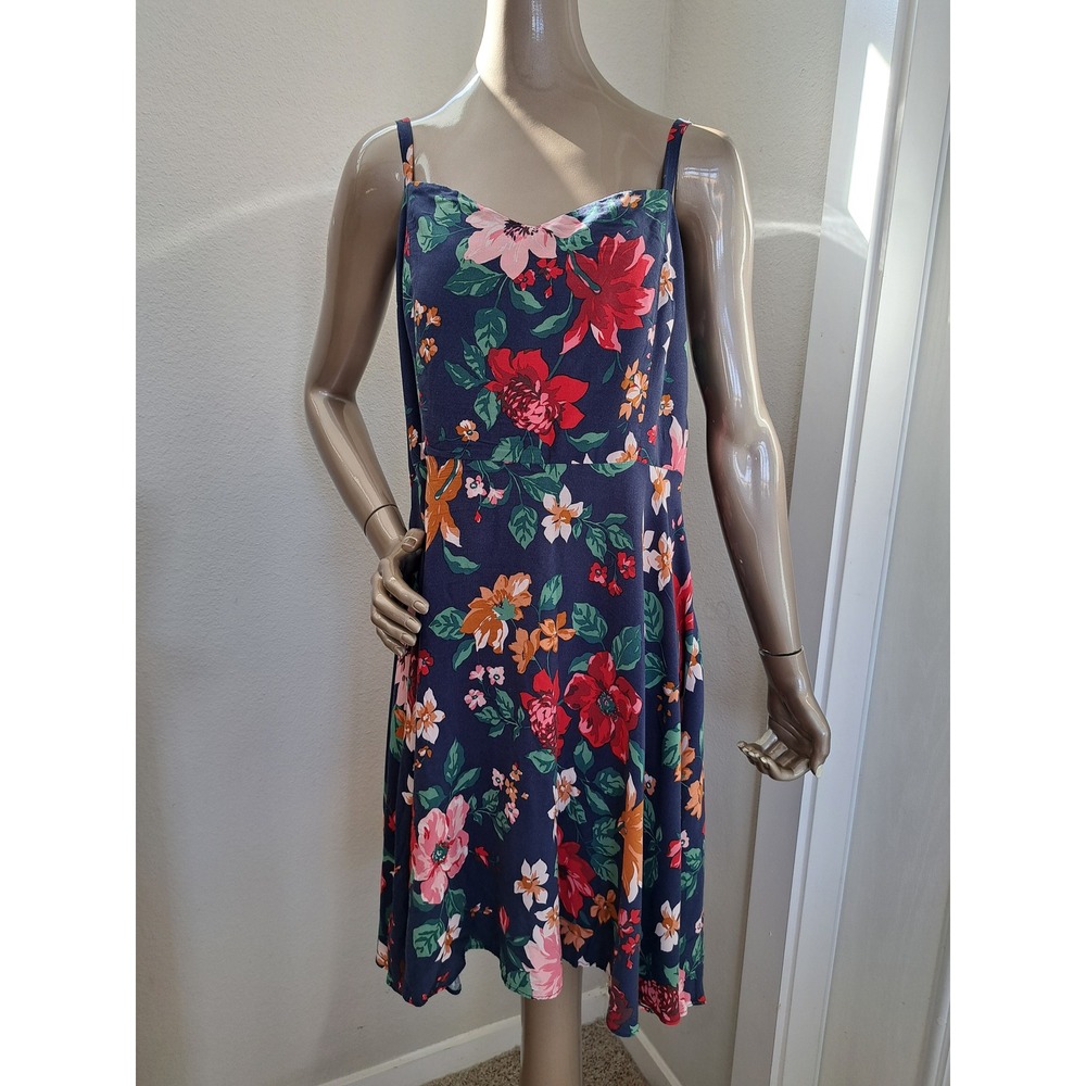 Old Navy Womens Navy Blue Floral Smocked Back Fit and Flare Sundress Knee Length